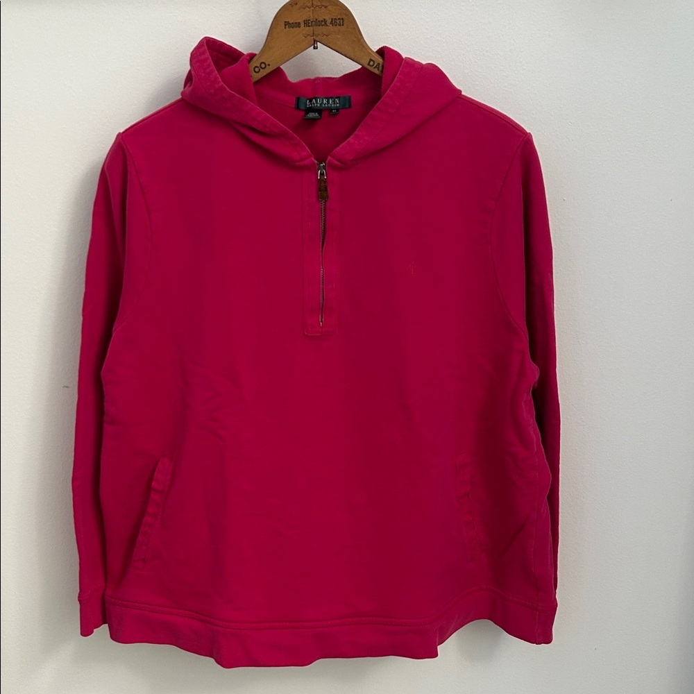 Vintage Y2K Lauren Ralph Lauren Pink Quarter Zip Hoodie Women's Size 2X Cotton